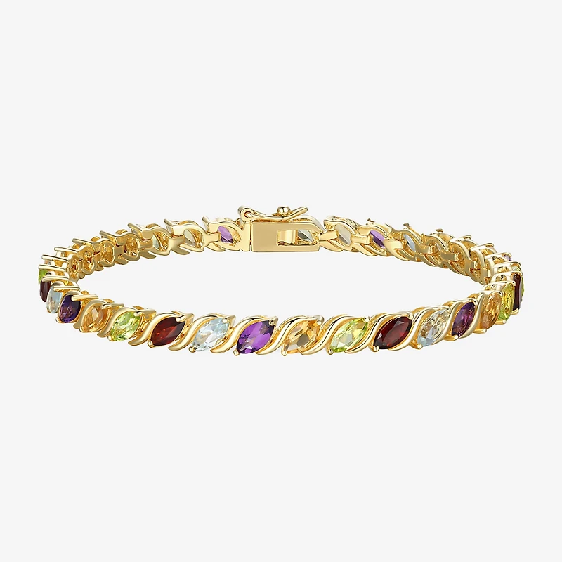Genuine Mulit-Stone 18K Gold Over Silver Tennis Bracelet