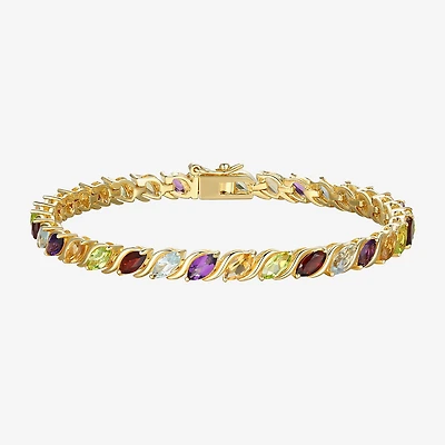 Genuine Mulit-Stone 18K Gold Over Silver Tennis Bracelet