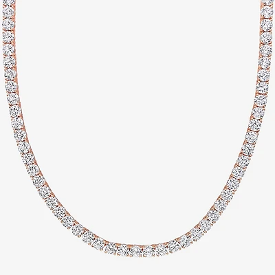 Womens White Sapphire 18K Rose Gold Over Silver 17 Inch Tennis Necklace