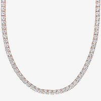 Womens White Sapphire 18K Rose Gold Over Silver 17 Inch Tennis Necklace