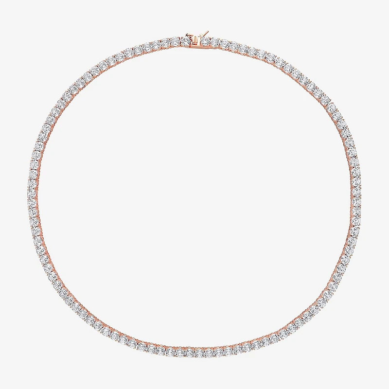 Womens White Sapphire 18K Rose Gold Over Silver 17 Inch Tennis Necklace