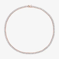 Womens White Sapphire 18K Rose Gold Over Silver 17 Inch Tennis Necklace
