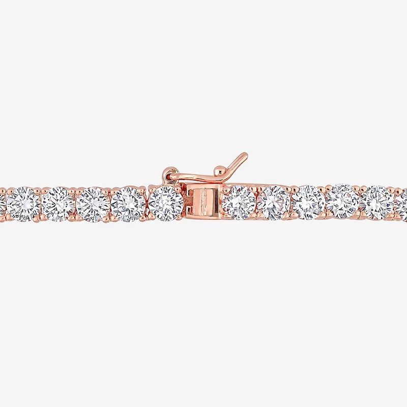 Womens White Sapphire 18K Rose Gold Over Silver 17 Inch Tennis Necklace