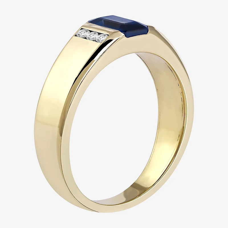 Mens Gemstone & 1/8 CT. T.W. Genuine Diamond 10K Gold Fashion Ring