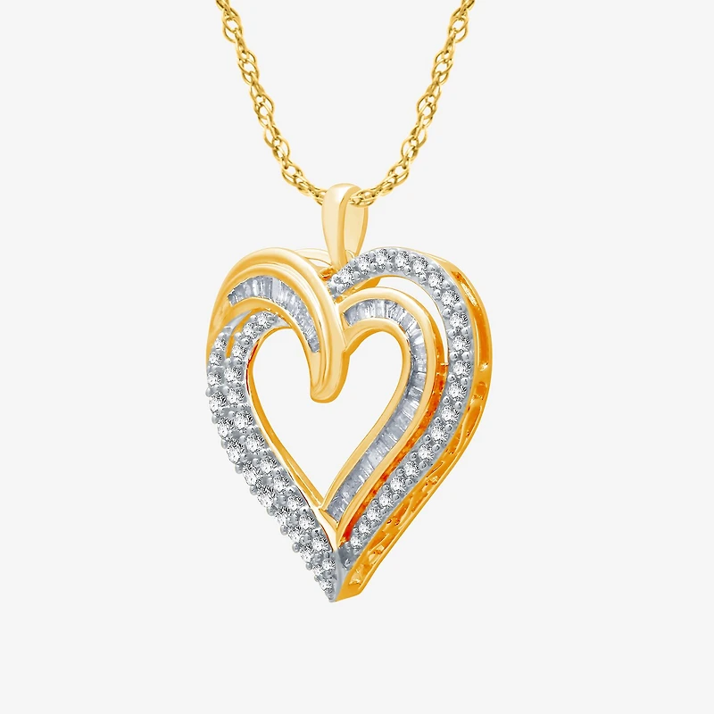 Womens 1 CT. T.W. Natural White Diamond 14K Gold Over Silver Heart 18 Inch Pendant Necklace