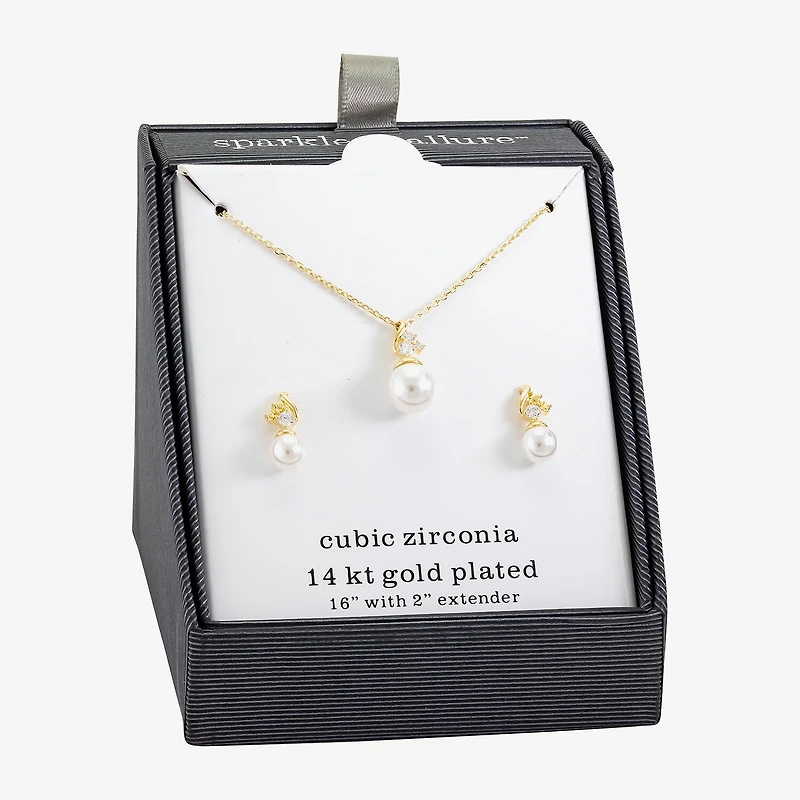 Sparkle Allure Womens Simulated Pearl 14K Gold Over Brass 2-pc. Jewelry Set