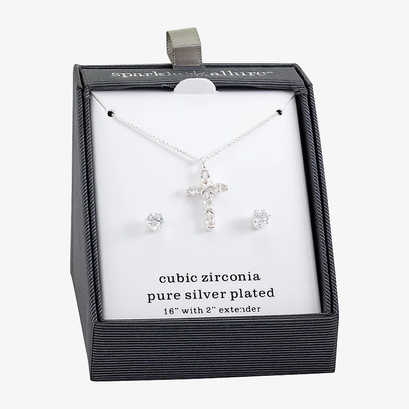 Sparkle Allure Womens Cubic Zirconia Pure Silver Over Brass Cross 2-pc. Jewelry Set