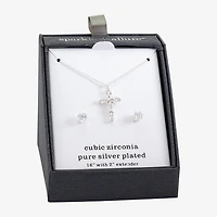 Sparkle Allure Womens Cubic Zirconia Pure Silver Over Brass Cross 2-pc. Jewelry Set