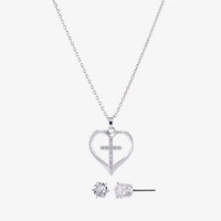 Sparkle Allure Womens Cubic Zirconia Pure Silver Over Brass Cross Heart 2-pc. Jewelry Set