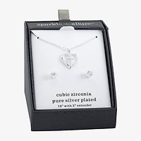 Sparkle Allure Womens Cubic Zirconia Pure Silver Over Brass Cross Heart 2-pc. Jewelry Set