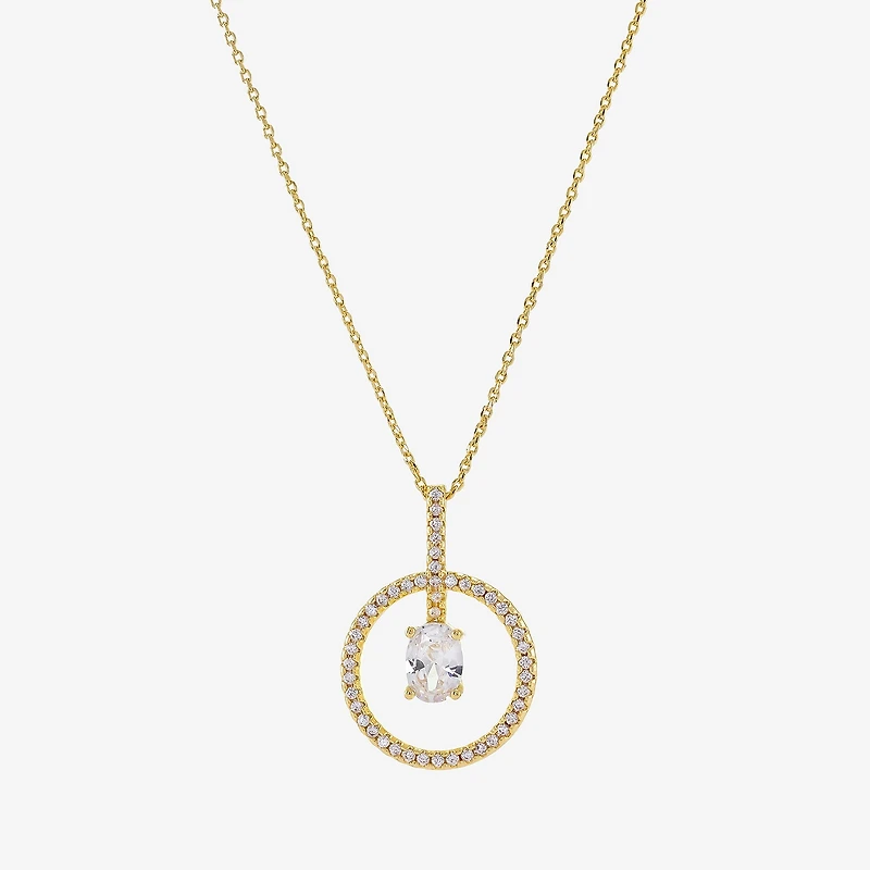 Sparkle Allure Womens Cubic Zirconia 14K Gold Over Brass Round 16 Inch Pendant Necklace