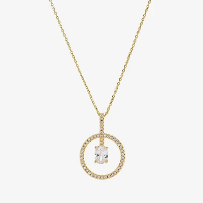 Sparkle Allure Womens Cubic Zirconia 14K Gold Over Brass Round 16 Inch Pendant Necklace