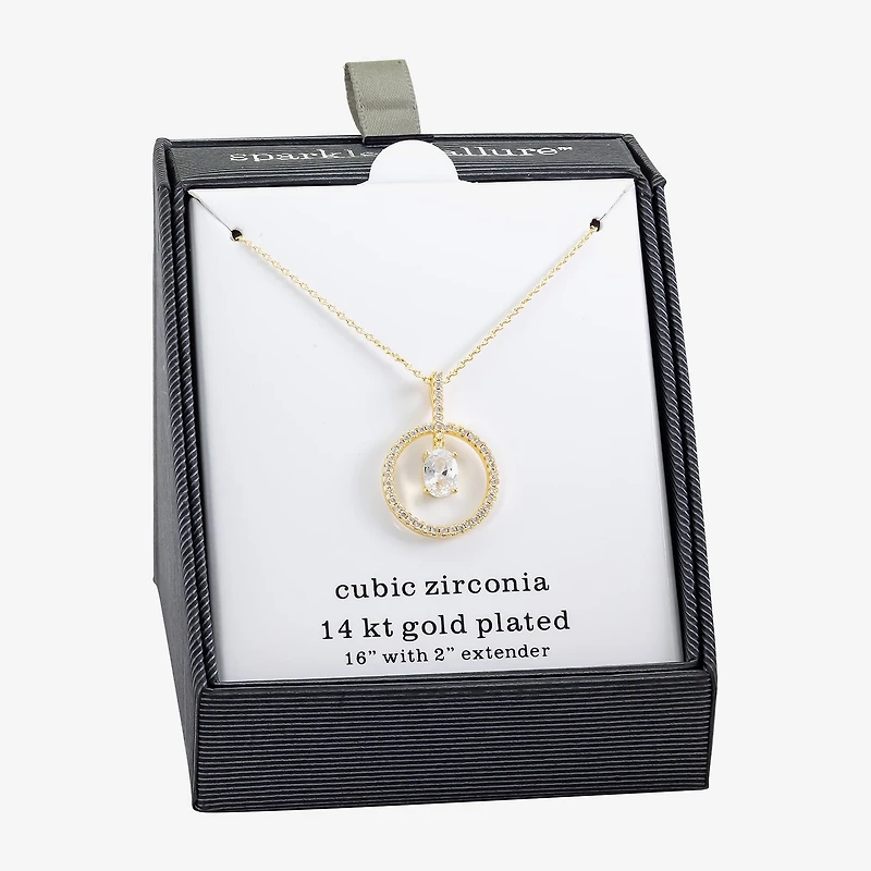 Sparkle Allure Womens Cubic Zirconia 14K Gold Over Brass Round 16 Inch Pendant Necklace