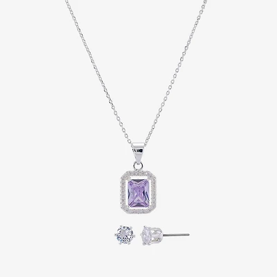 Sparkle Allure Halo Womens Purple Cubic Zirconia Pure Silver Over Brass 2-pc. Jewelry Set