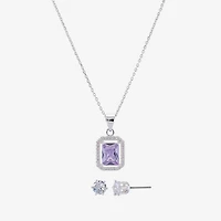 Sparkle Allure Halo Womens Purple Cubic Zirconia Pure Silver Over Brass 2-pc. Jewelry Set