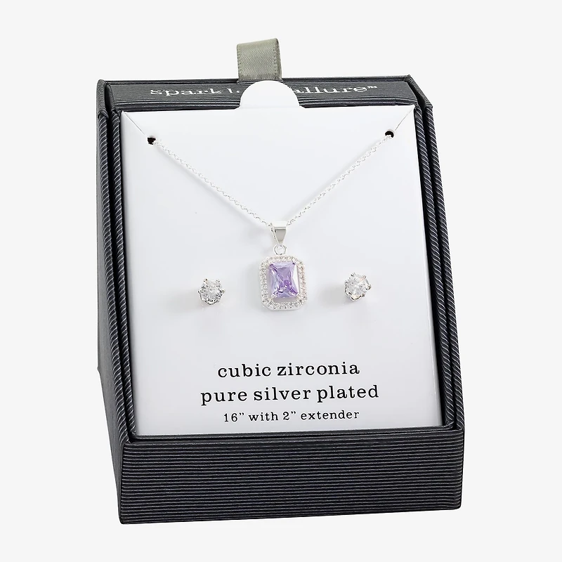 Sparkle Allure Halo Womens Purple Cubic Zirconia Pure Silver Over Brass 2-pc. Jewelry Set