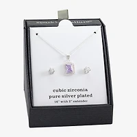 Sparkle Allure Halo Womens Purple Cubic Zirconia Pure Silver Over Brass 2-pc. Jewelry Set