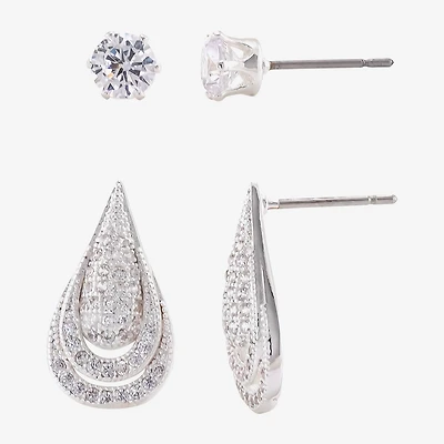 Sparkle Allure Womens Cubic Zirconia 2 Pair Earring Set