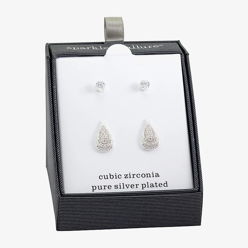 Sparkle Allure Womens Cubic Zirconia 2 Pair Earring Set