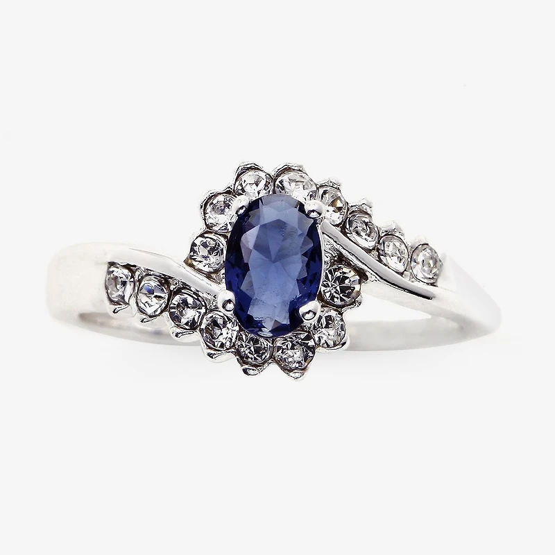 Sparkle Allure Womens Blue Crystal Pure Silver Over Brass Oval Bypass Engagement Ring