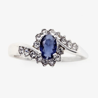 Sparkle Allure Womens Blue Crystal Pure Silver Over Brass Oval Bypass  Engagement Ring