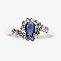 Sparkle Allure Womens Blue Crystal Pure Silver Over Brass Oval Bypass  Engagement Ring