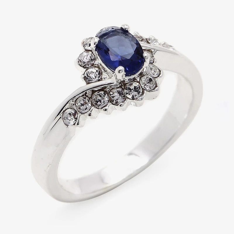 Sparkle Allure Womens Blue Crystal Pure Silver Over Brass Oval Bypass Engagement Ring