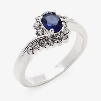 Sparkle Allure Womens Blue Crystal Pure Silver Over Brass Oval Bypass  Engagement Ring