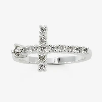 Sparkle Allure Womens 2.5MM Cubic Zirconia Pure Silver Over Brass Cross Band