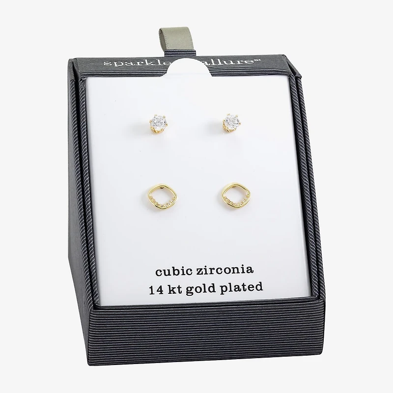 Sparkle Allure Womens Cubic Zirconia 14K Gold Over Brass 2 Pair Earring Set