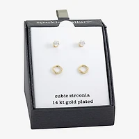 Sparkle Allure Womens Cubic Zirconia 14K Gold Over Brass 2 Pair Earring Set