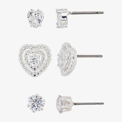 Sparkle Allure Womens Cubic Zirconia Heart 3 Pair Earring Set