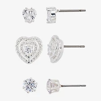 Sparkle Allure Womens Cubic Zirconia Heart 3 Pair Earring Set