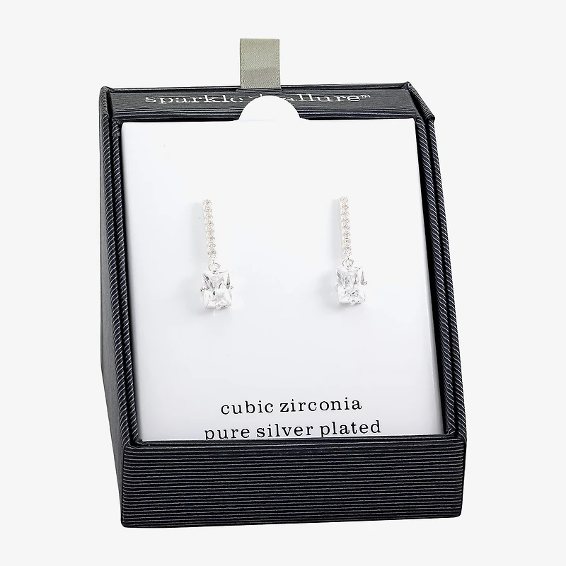 Sparkle Allure Womens Cubic Zirconia Pure Silver Over Brass Bar Drop Earrings