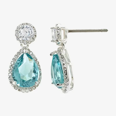 Sparkle Allure Halo Womens Blue Cubic Zirconia Pure Silver Over Brass Pear Drop Earrings