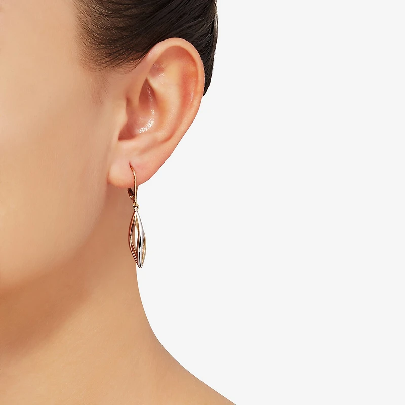 Made in Italy Womens 14K Tri-Color Gold Drop Earrings