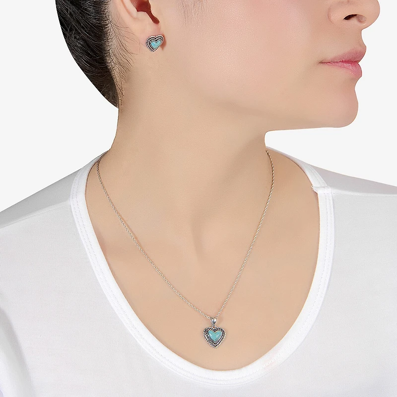 Womens Enhanced Blue Turquoise Sterling Silver Heart 2-pc. Jewelry Set