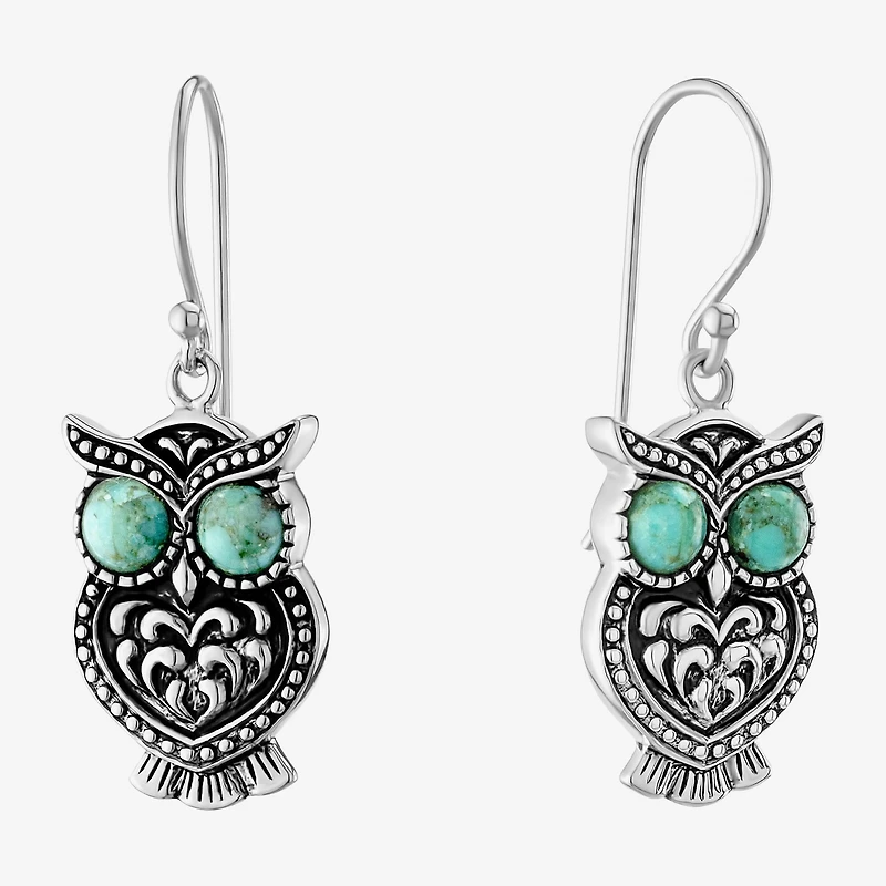 Womens Enhanced Blue Turquoise Sterling Silver Drop Earrings