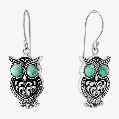 Womens Enhanced Blue Turquoise Sterling Silver Drop Earrings