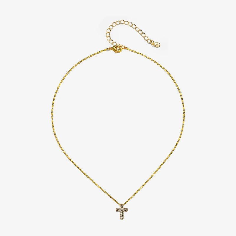 Bijoux Bar Delicates Gold Tone Womens Glass Cross 16 Inch Pendant Necklace