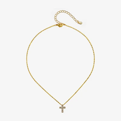 Bijoux Bar Delicates Gold Tone Womens Glass Cross 16 Inch Pendant Necklace