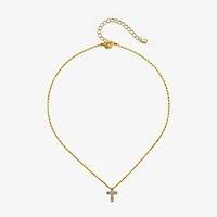 Bijoux Bar Delicates Gold Tone Womens Glass Cross 16 Inch Pendant Necklace