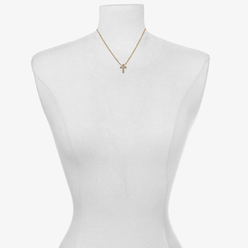 Bijoux Bar Delicates Gold Tone Womens Glass Cross 16 Inch Pendant Necklace