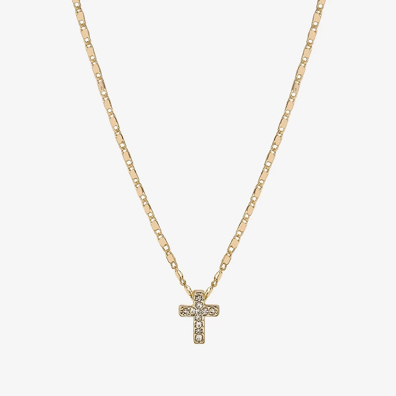 Bijoux Bar Delicates Gold Tone Womens Glass Cross 16 Inch Pendant Necklace