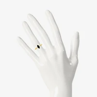 Womens Genuine Black Onyx 10K Gold Sterling Silver Marquise Cocktail Ring