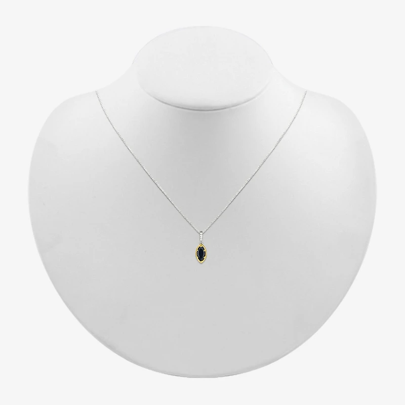Womens Genuine Black Onyx 10K Gold Sterling Silver 18 Inch Pendant Necklace