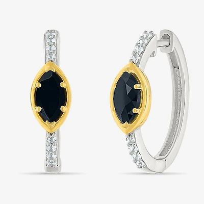 Womens Genuine Black Onyx 10K Gold Sterling Silver 20.5mm Marquise Hoop Earrings