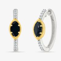 Womens Genuine Black Onyx 10K Gold Sterling Silver 20.5mm Marquise Hoop Earrings