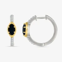 Womens Genuine Black Onyx 10K Gold Sterling Silver 20.5mm Marquise Hoop Earrings