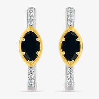 Womens Genuine Black Onyx 10K Gold Sterling Silver 20.5mm Marquise Hoop Earrings